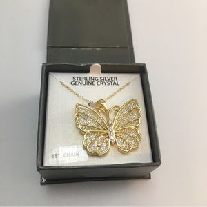 Sterling Silver Crystal Butterfly Pendant, 18" Chain